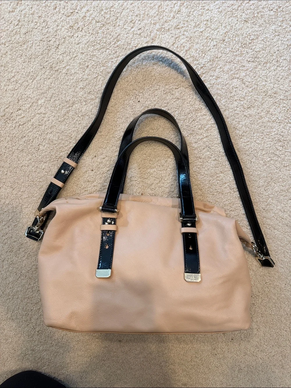Cole Haan Blush Satchel with Black Patent Straps